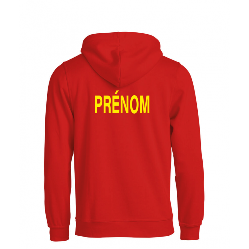 Dos du sweat rouge avec l'option personnalisation